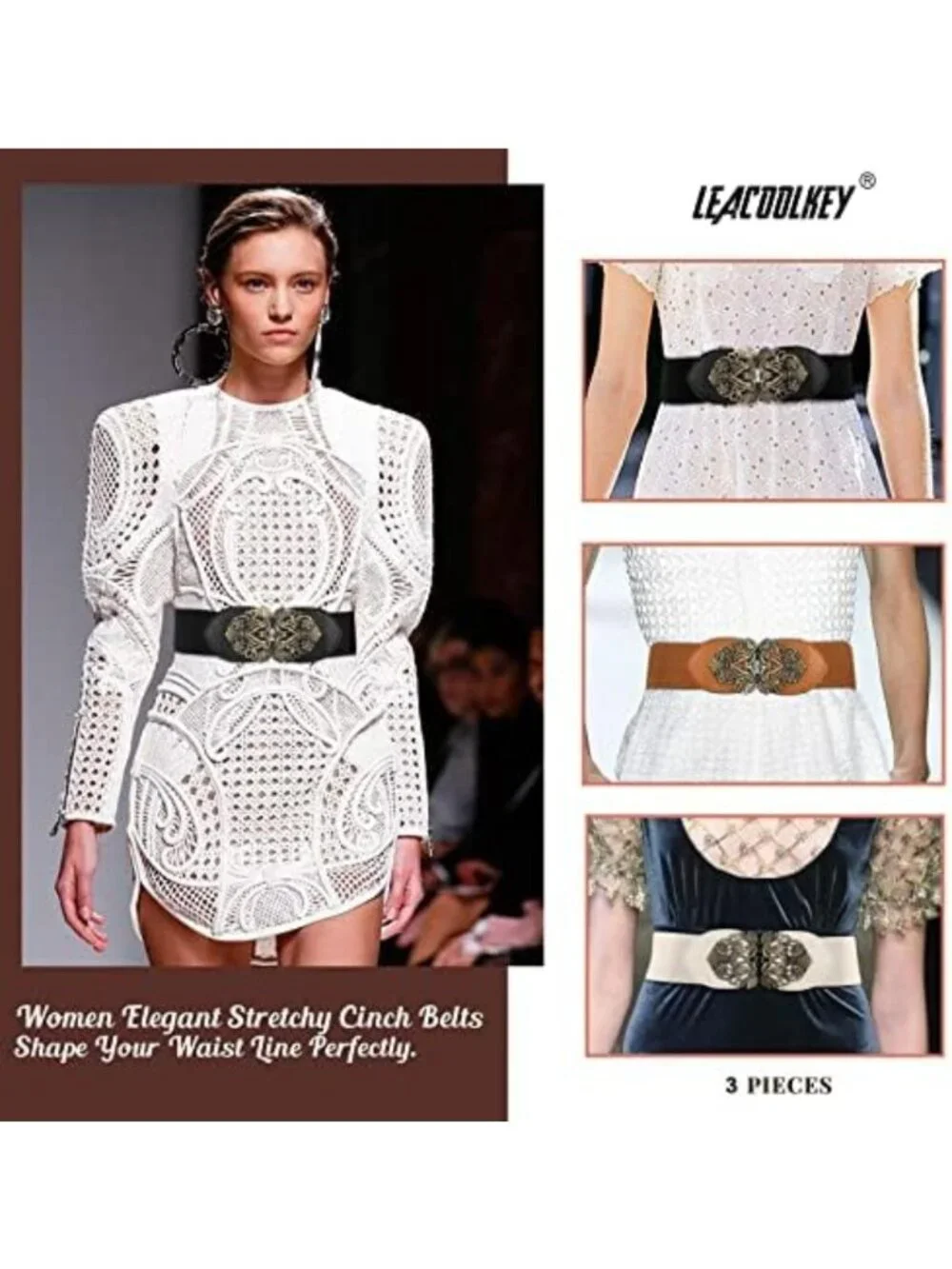 4 Pack Vintage Wide Waist Belts for Women - Elastic Cinch Belts with Retro